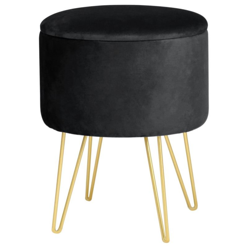 Akord Lili velourpuf med opbevaring, sort, højde 45 cm, 1 stk.