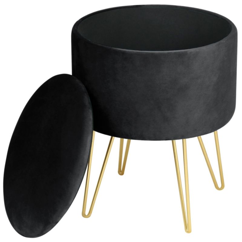 Akord Lili velourpuf med opbevaring, sort, højde 45 cm, 1 stk.