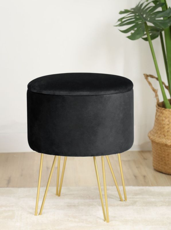 Akord Lili velourpuf med opbevaring, sort, højde 45 cm, 1 stk.