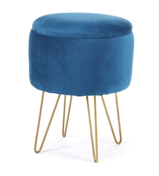 Akord Lili velourpuf med opbevaring blå, højde 45 cm, 1 stk.