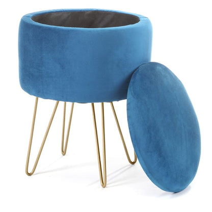 Akord Lili velourpuf med opbevaring blå, højde 45 cm, 1 stk.
