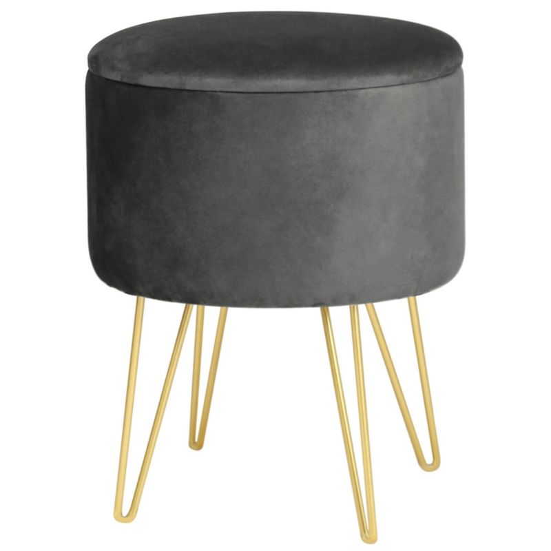 Akord Lili velourpuf med opbevaring, grå, højde 45 cm, 1 stk.