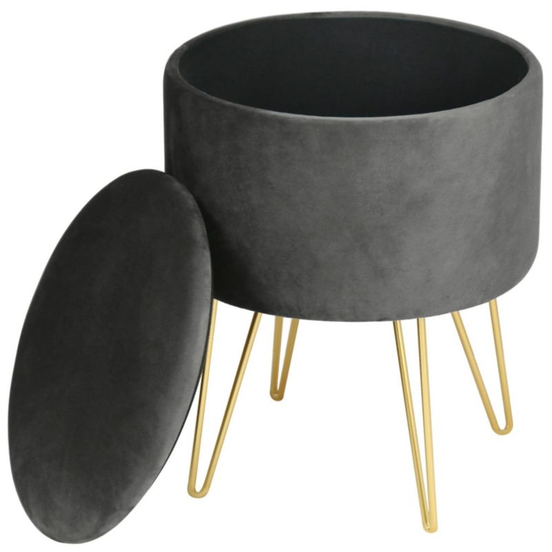Akord Lili velourpuf med opbevaring, grå, højde 45 cm, 1 stk.