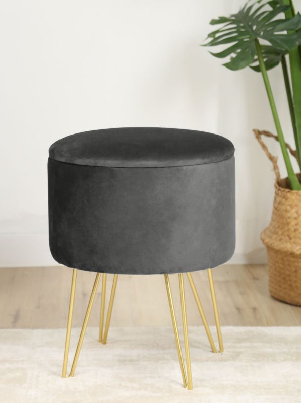 Akord Lili velourpuf med opbevaring, grå, højde 45 cm, 1 stk.