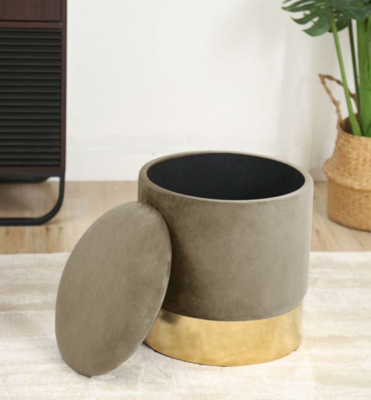 Rund velourpuf med opbevaring Akord GOLDEN beige 1 stk.
