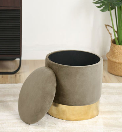 Rund velourpuf med opbevaring Akord GOLDEN beige 1 stk.