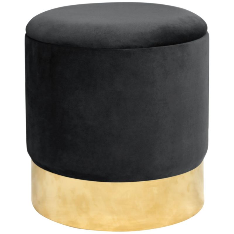 Rund velourpuf med opbevaring Akord GOLDEN sort 1 stk.
