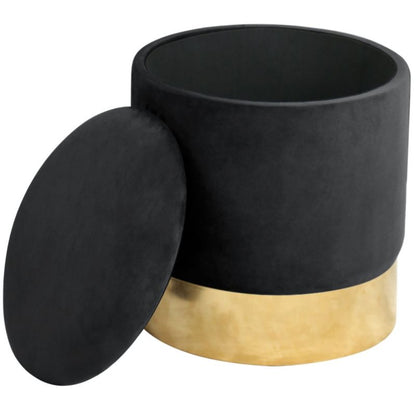 Rund velourpuf med opbevaring Akord GOLDEN sort 1 stk.