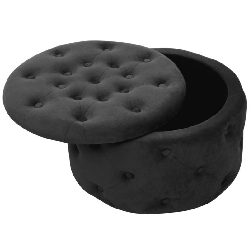 Rund velour-puf med opbevaring Akord Alia sort 1 stk.
