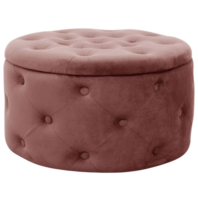 Rund velourpuf med opbevaring Akord Alia i rosa, 1 stk.
