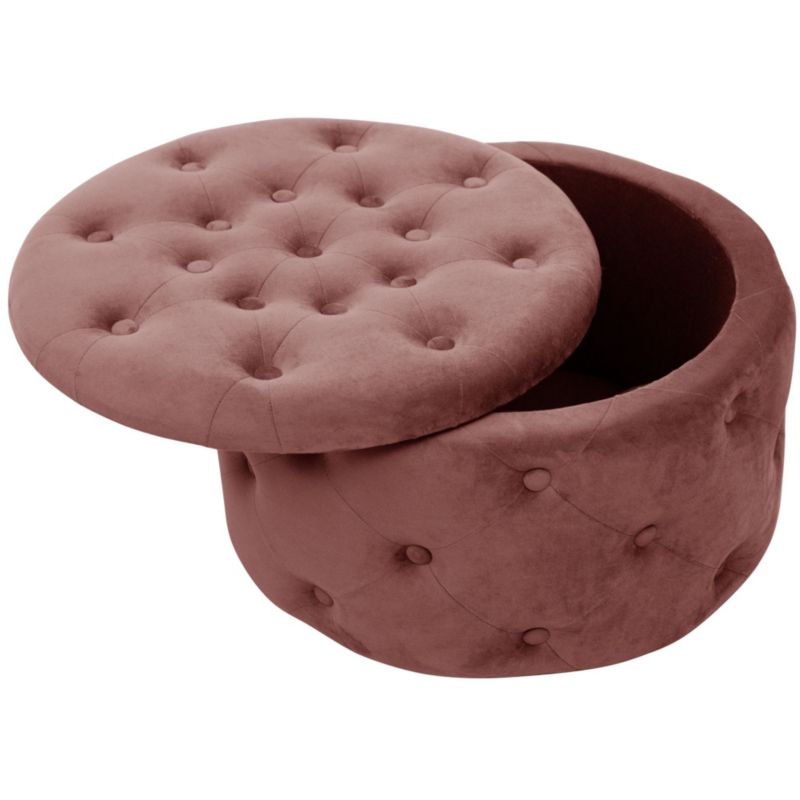 Rund velourpuf med opbevaring Akord Alia i rosa, 1 stk.