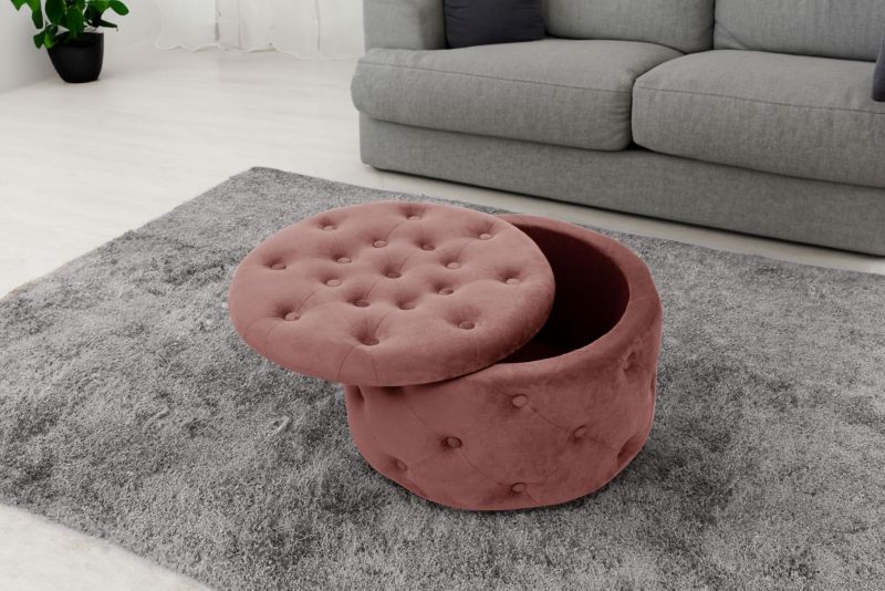 Rund velourpuf med opbevaring Akord Alia i rosa, 1 stk.