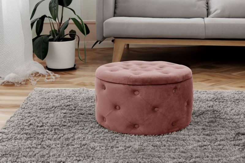Rund velourpuf med opbevaring Akord Alia i rosa, 1 stk.