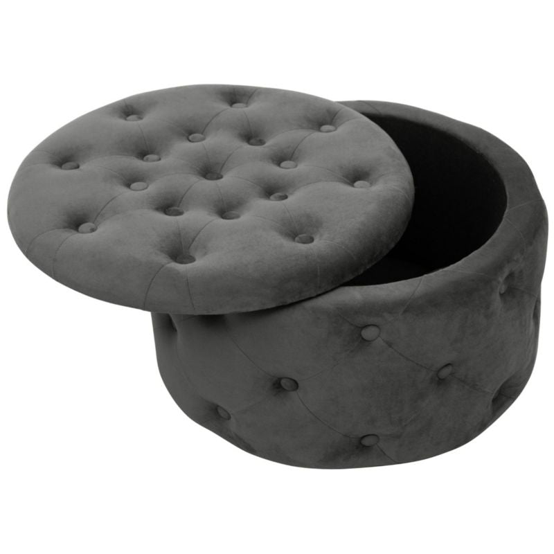 Rund velour-puf med opbevaring Akord Alia grå 1 stk.