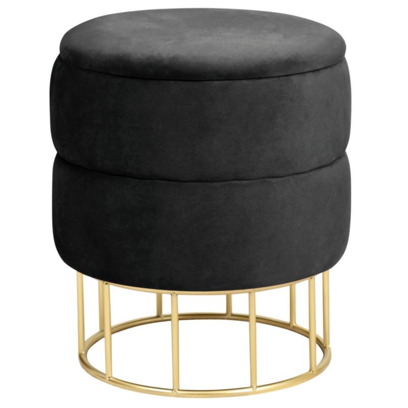 Rund velour-puf med opbevaring Akord Elza sort 1 stk.