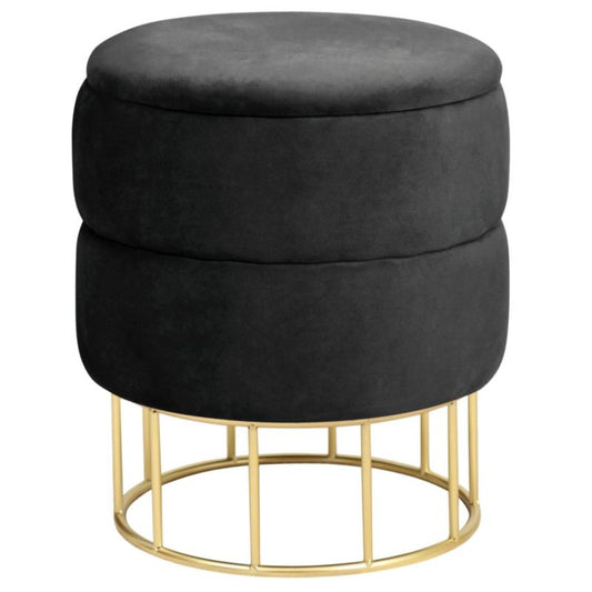 Rund velour-puf med opbevaring Akord Elza sort 1 stk.