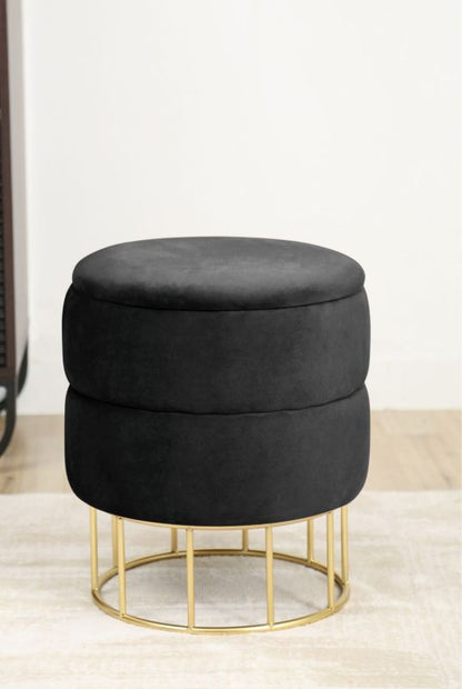 Rund velour-puf med opbevaring Akord Elza sort 1 stk.
