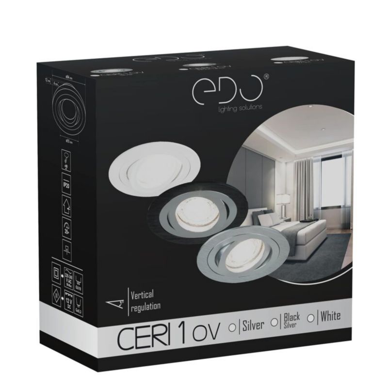 Indbygningsspot Edo Ceri 1 OV Silver IP20 rund sølvbørstet EDO777140 1 stk.