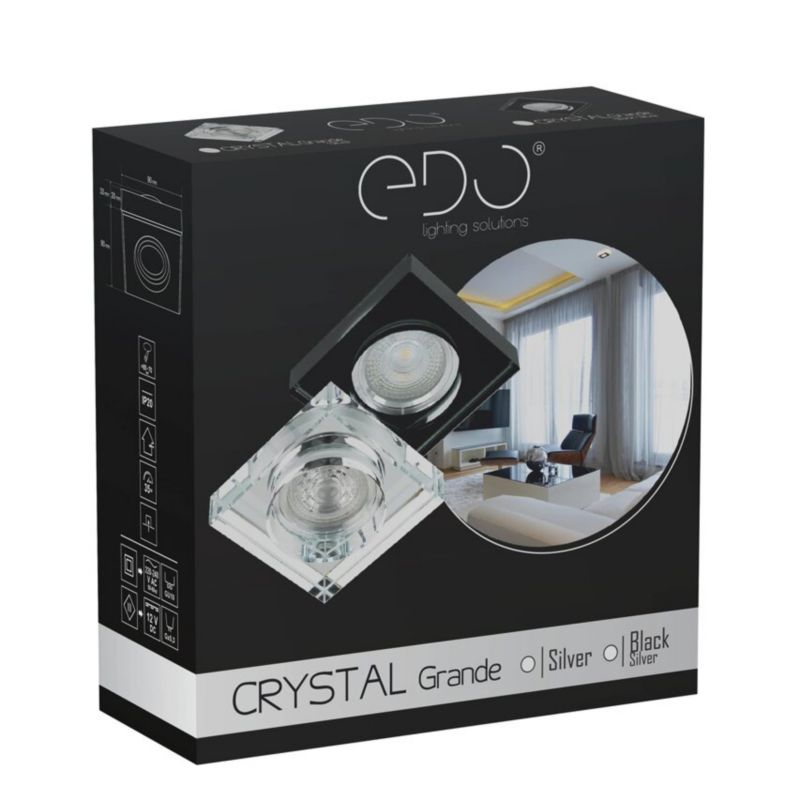 Indbygningsspot Edo Crystal Grande Silver IP20 kvadratisk glas sølv EDO777132 1 stk.