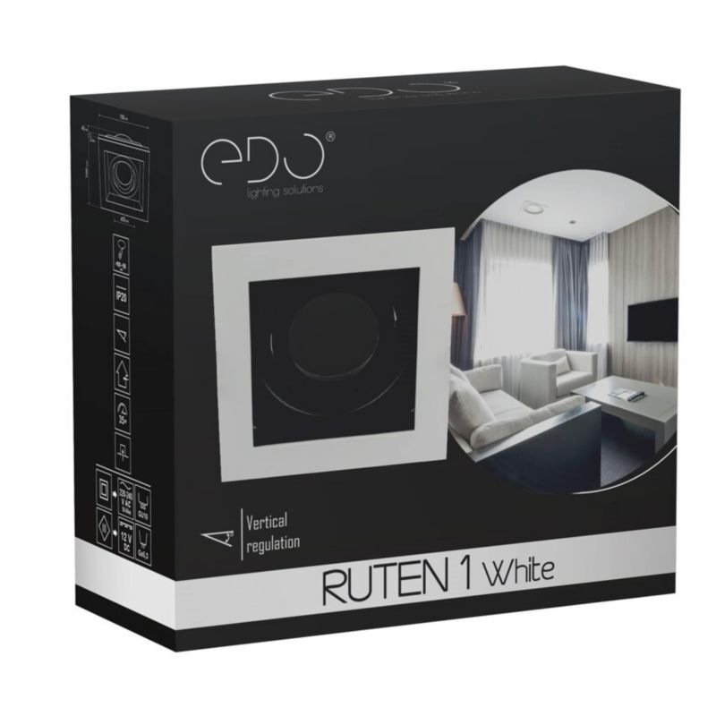 Indbygningsspot Ruten 1 White IP20 kvadratisk hvid-sort EDO777128 1 stk.