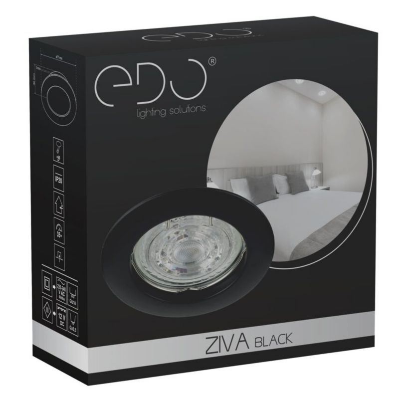Indbygningsspot Edo Ziva Black IP20 rund sort EDO777308 1 stk.