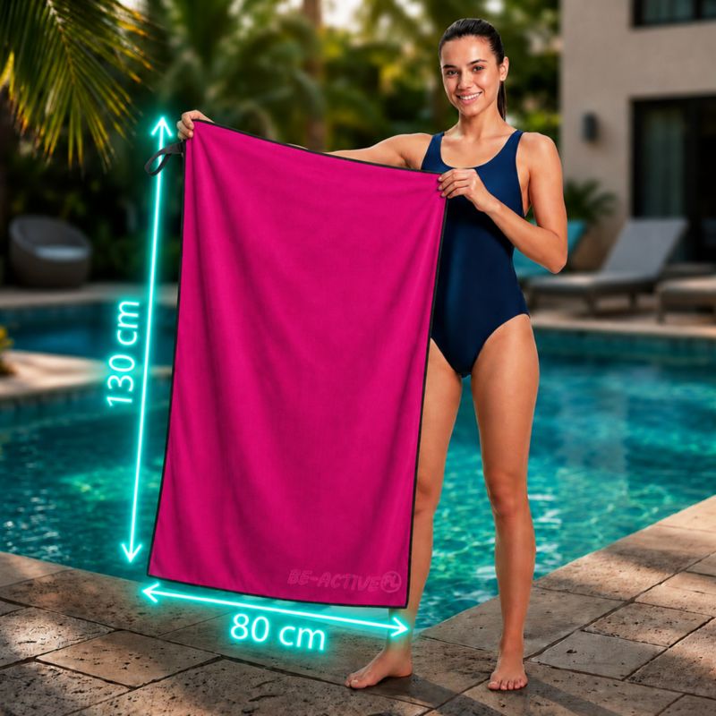Mikrofiber Håndklæde Hurtigtørrende Sport 130x80 cm Rosa-Sort 1 stk.