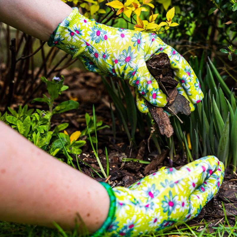 VERTO havehandsker med nitrilbelægning, blomsterprint, str. 8, grøn, 1 par