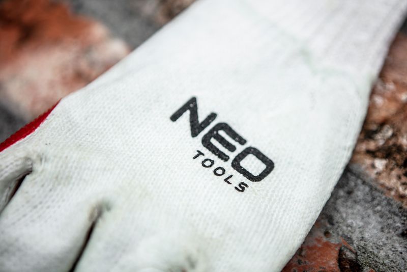 Arbejdshandsker NEO TOOLS 65 % bomuld og 35 % polyester med gummibelægning str. 10 hvid-rød 1 par