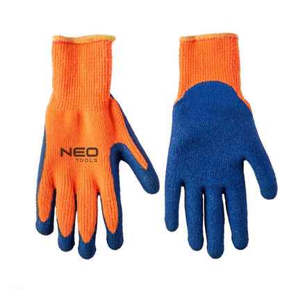 NEO TOOLS arbejdshandsker i akrylstrik med latexbelægning, str. 10, orange, 1 par