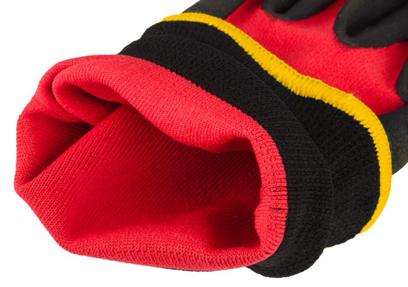 NEO TOOLS arbejdshandsker i nylon og spandex med polymer-nitril belægning, str. 10, sort-rød, 1 par