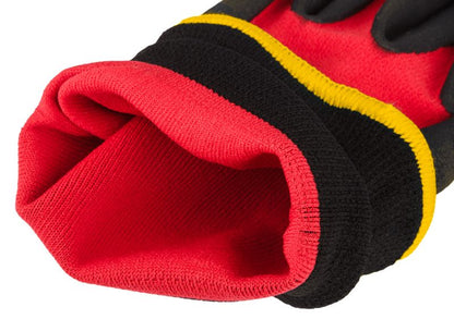 NEO TOOLS arbejdshandsker i nylon og spandex med polymer-nitril belægning, str. 10, sort-rød, 1 par