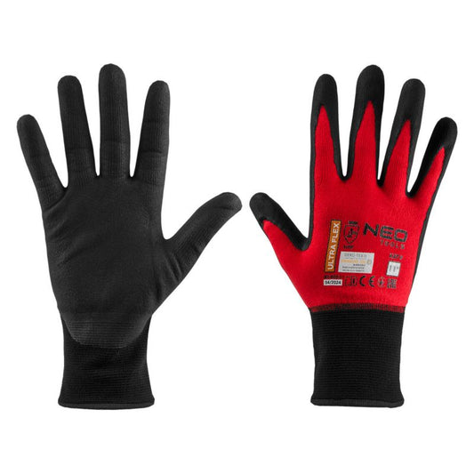 NEO TOOLS arbejdshandsker i nylon og spandex med polymer-nitril belægning str. 11 sort-rød 1 par