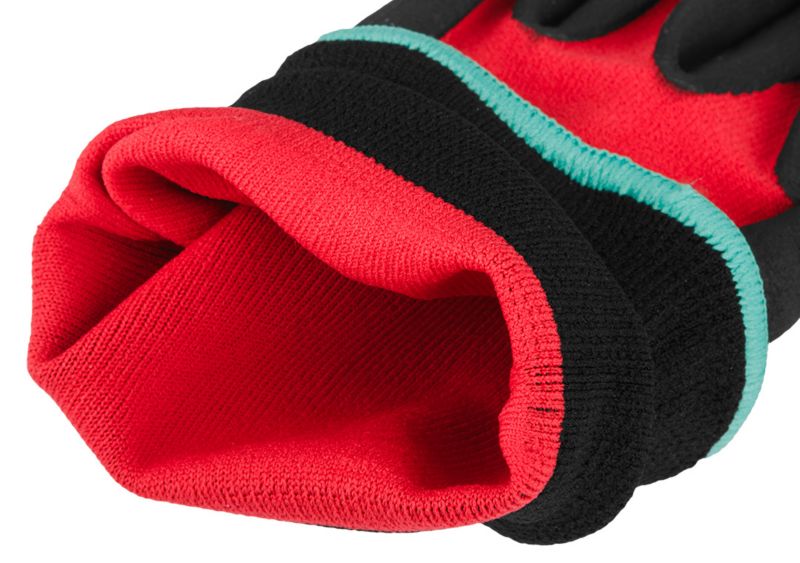 NEO TOOLS arbejdshandsker i nylon og spandex med polymer-nitril belægning, str. 8, sort-rød, 1 par
