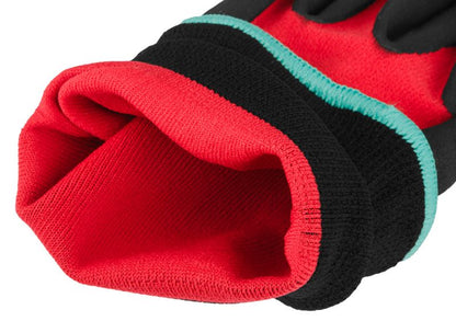 NEO TOOLS arbejdshandsker i nylon og spandex med polymer-nitril belægning, str. 8, sort-rød, 1 par