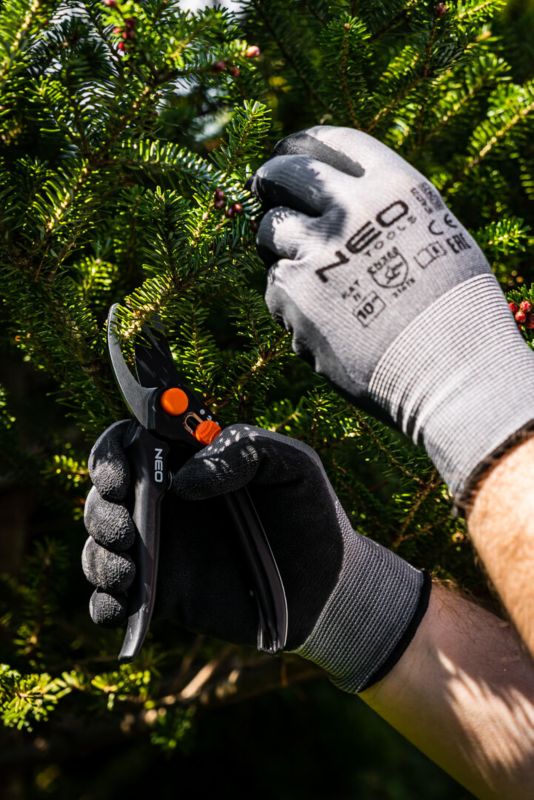 NEO TOOLS arbejdshandsker i nylon med latexbelægning, størrelse 9, grå, 1 par
