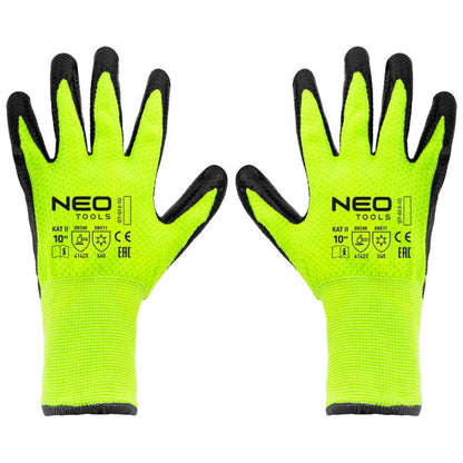 NEO TOOLS arbejds handsker i nylon med latexbelægning, str. 10, gul, 1 par