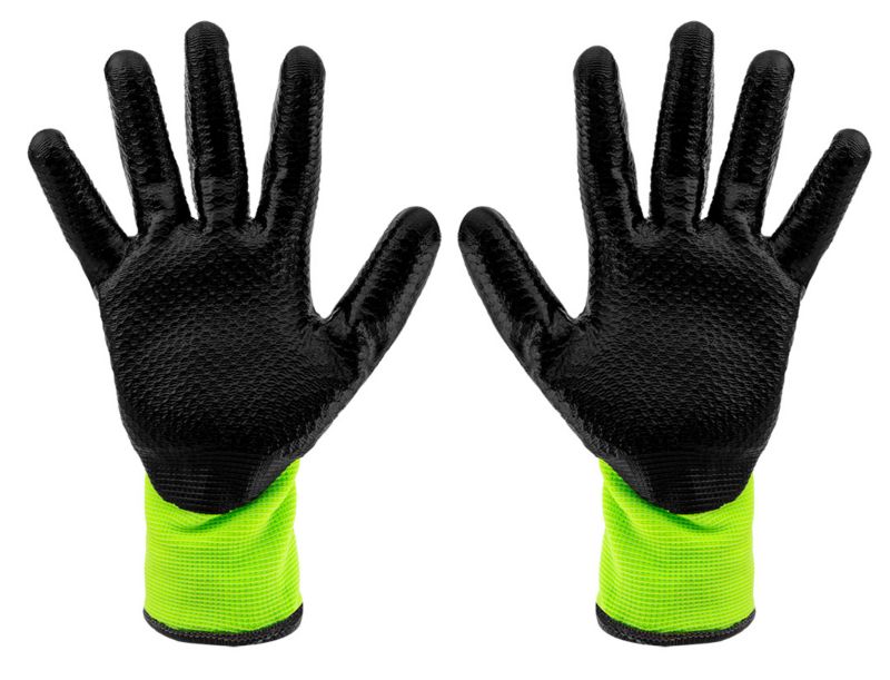 NEO TOOLS arbejds handsker i nylon med latexbelægning, str. 10, gul, 1 par