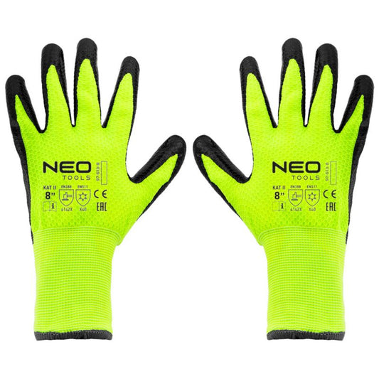 NEO TOOLS arbejdshandsker i nylon med latexbelægning, str. 8, gul, 1 par