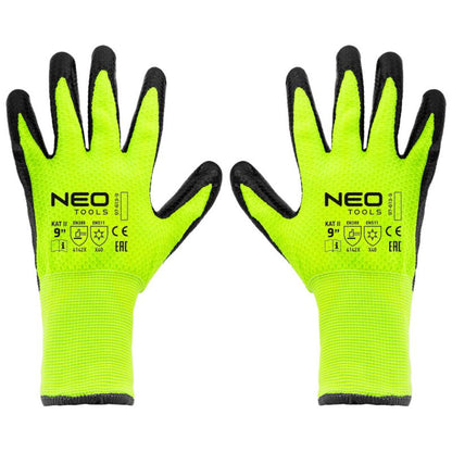 NEO TOOLS arbejds handsker i nylon med latexbelægning, str. 9, gul, 1 par