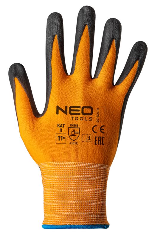NEO TOOLS arbejdshandsker i nylon med nitrilprikker, str. 11, orange, 1 par