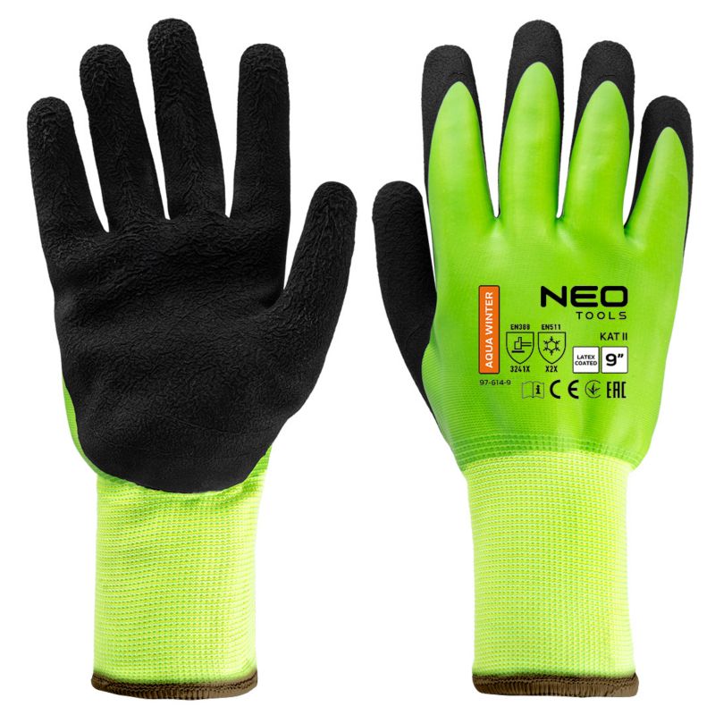 NEO TOOLS vinterforede arbejdshandsker med børstet polyester, str. 9, gul, 1 par