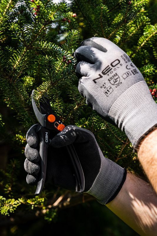 NEO TOOLS arbejdshandsker i polyester med latexfyld, str. 11, grå, 1 par