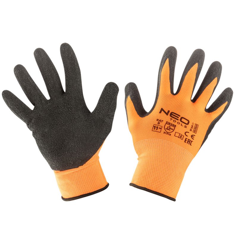 NEO TOOLS arbejds handsker i polyester med latexbelægning, str. 11, flerfarvet, 1 par