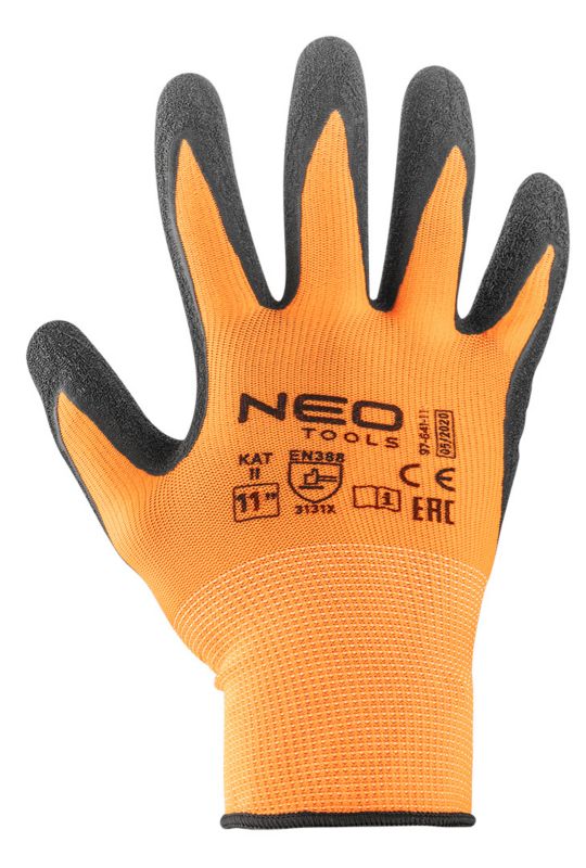 NEO TOOLS arbejds handsker i polyester med latexbelægning, str. 11, flerfarvet, 1 par