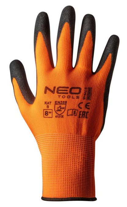 NEO TOOLS arbejds handsker i polyester med nitrilbelægning, str. 9, flerfarvet, 1 par