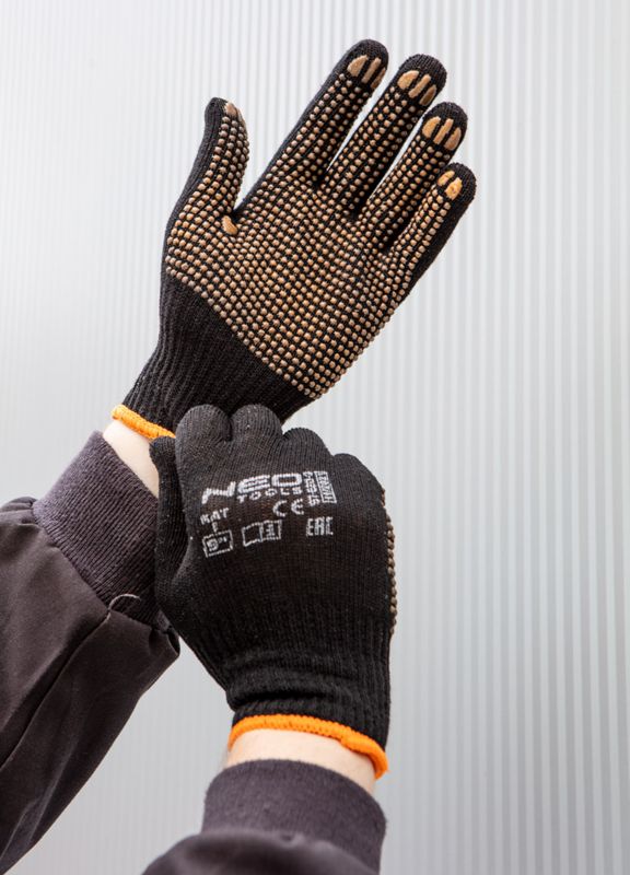 NEO TOOLS arbejdshandsker i polyester med bomuldsblanding, str. 8, sorte, 1 par