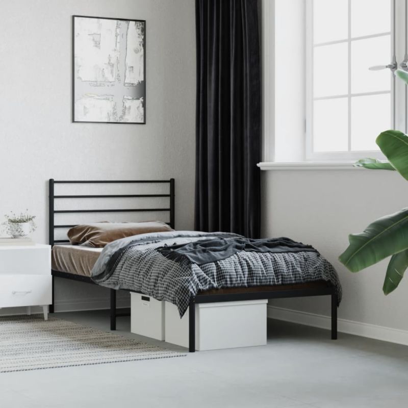 Sengebund af metal Sort med sengegavl 196x80x90 cm