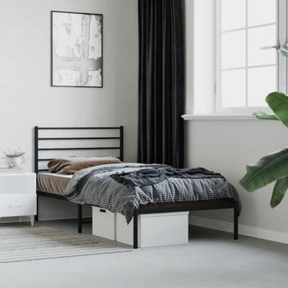 Sengebund af metal Sort med sengegavl 196x80x90 cm