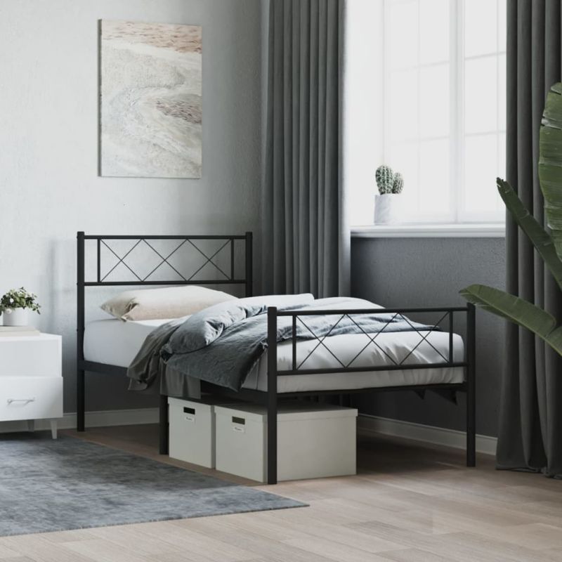 Metalseng 75x190 cm Sort med Opbevaring