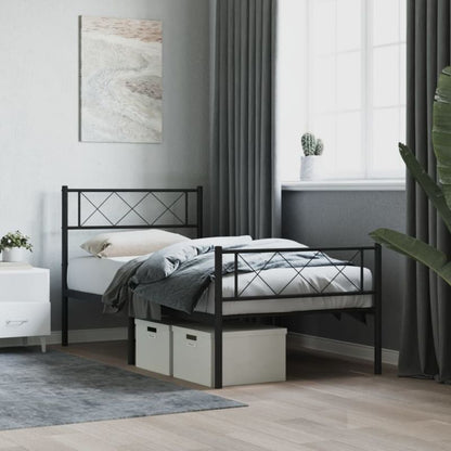 Metalseng 75x190 cm Sort med Opbevaring